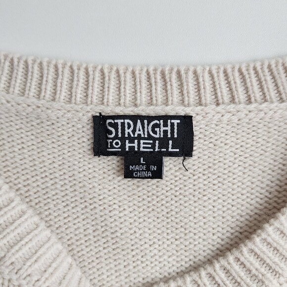 Straight to Hell Panther Graphic Knit Crew Neck Sweater Size L Streetwear Rocker - Picture 3 of 5